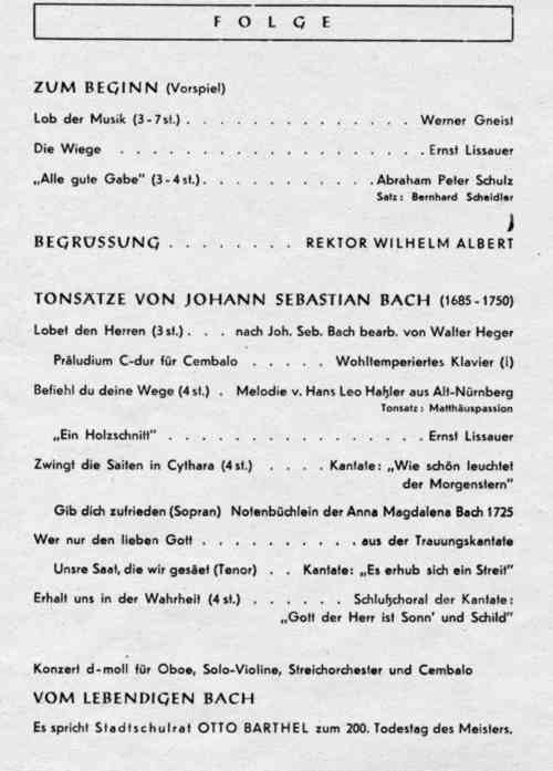 Schulkonzert 1950 Programm Seite 1